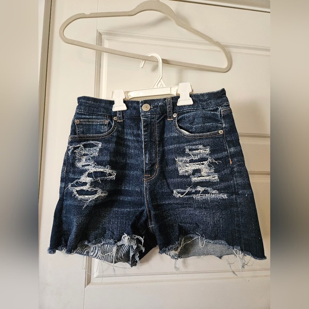 American Eagle Outfitters Blue Jean Shorts Distressed High-Waisted